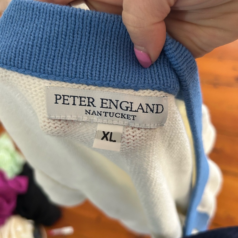 Peter England White and Blue Sweater XL